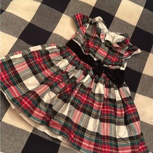 Plaid Sleeveless Christmas Dress with Bow